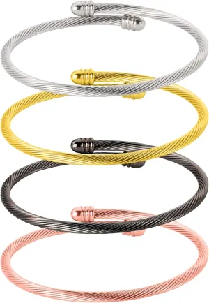Bracelet for Women Men,Stainless Steels Jewelry Border Cubic Zirconia With Twisted Cable Wire Bracelet Set,Stack For Perfect Jewelry for Gifts For Family, Loved Ones,Friends(Gold,Black,Silver,Rose Gold)
