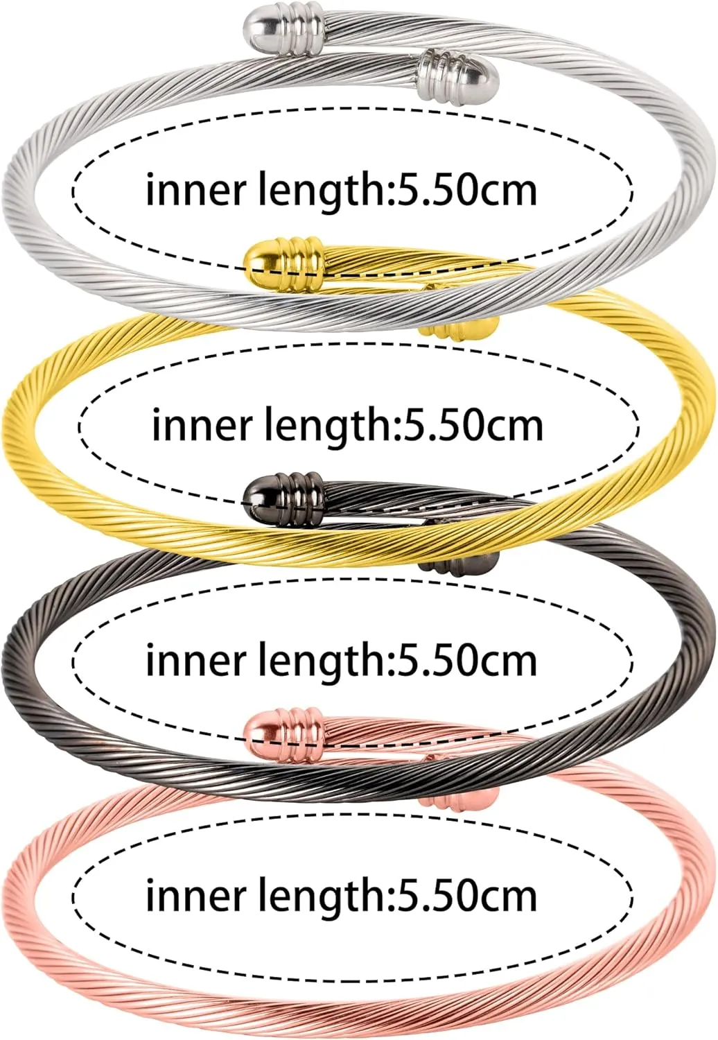 Bracelet for Women Men,Stainless Steels Jewelry Border Cubic Zirconia With Twisted Cable Wire Bracelet Set,Stack For Perfect Jewelry for Gifts For Family, Loved Ones,Friends(Gold,Black,Silver,Rose Gold)