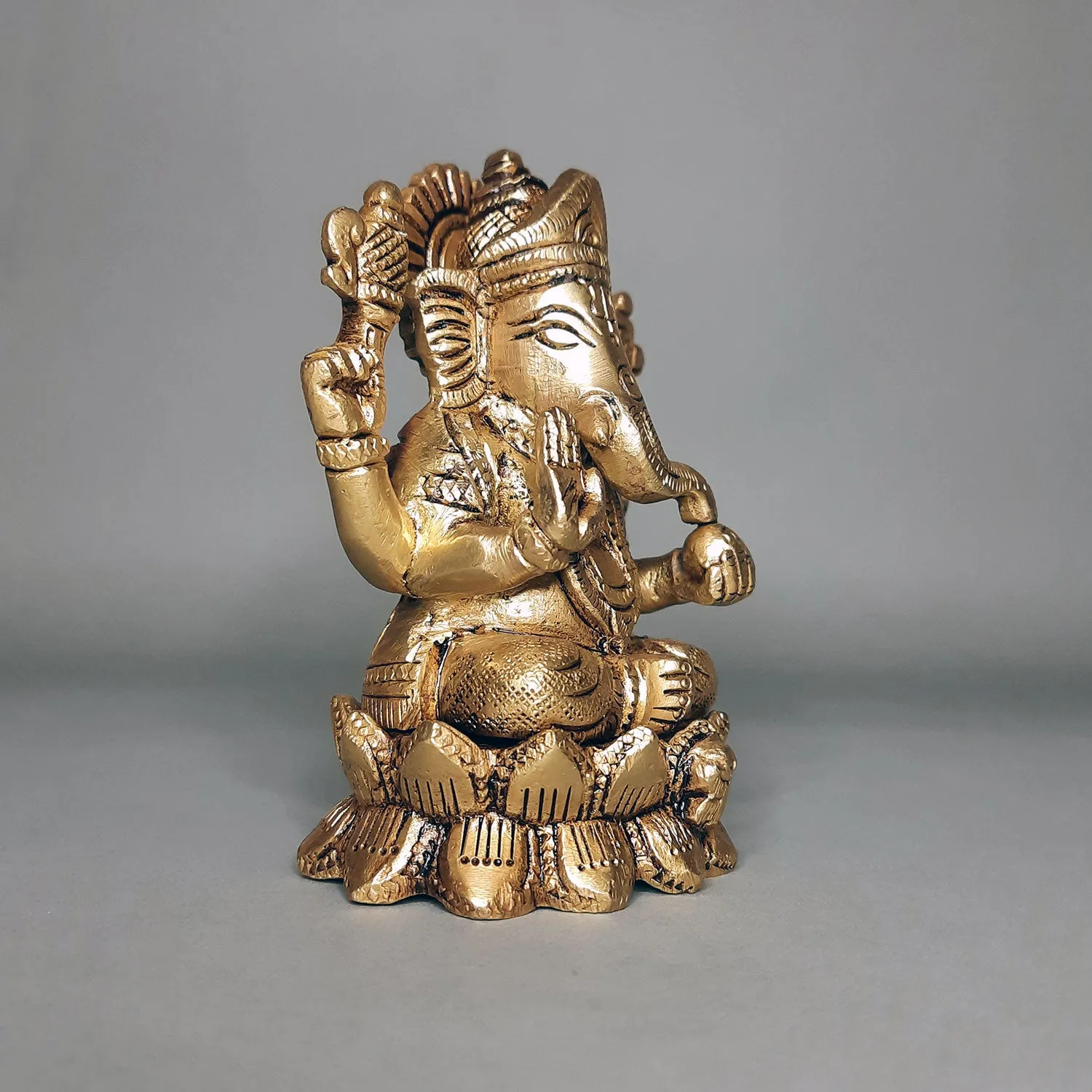 Brass Engraved Ganesha on Lotus 4 in