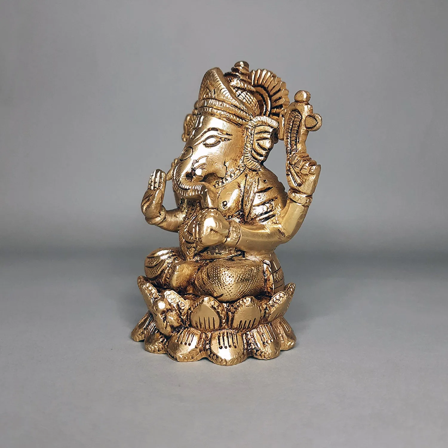 Brass Engraved Ganesha on Lotus 4 in