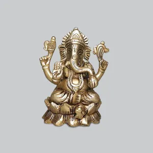 Brass Engraved Ganesha on Lotus 4 in