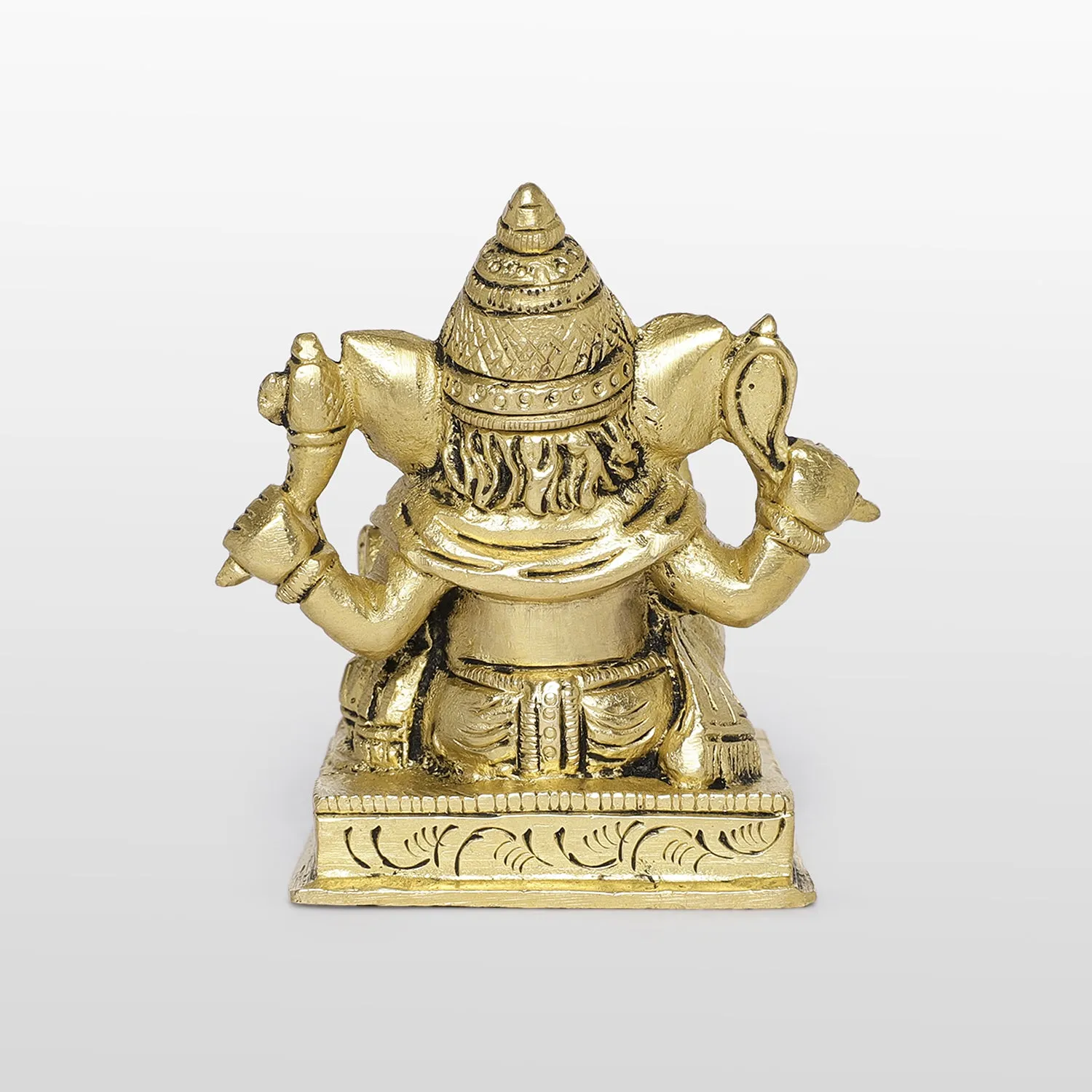 Brass Engraved Small Ganesha on Square Base 3 in