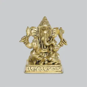 Brass Engraved Small Ganesha on Square Base 3 in