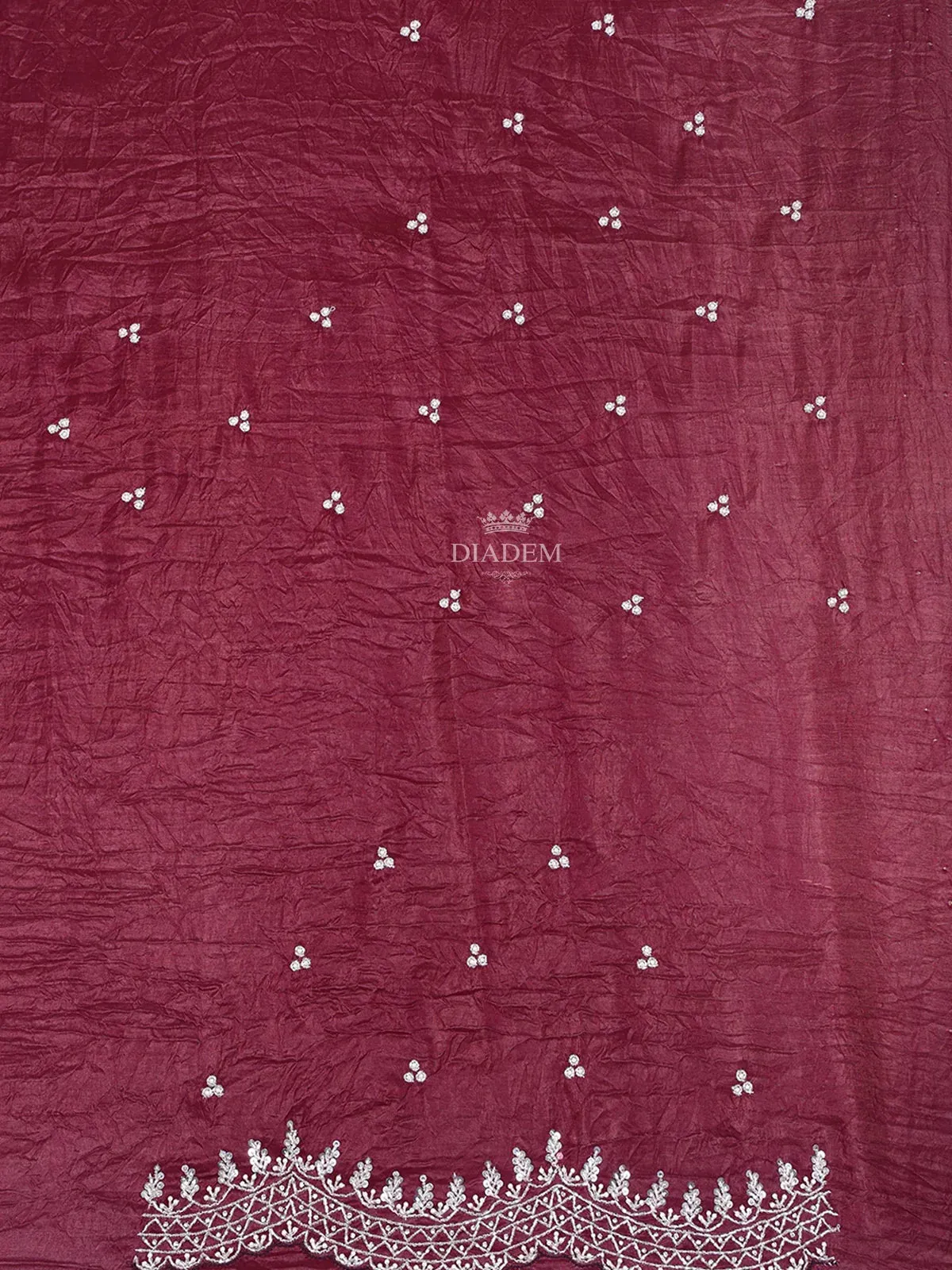 Burgundy Semi Organza Saree with Floral Designs on the body and Embroidery Border