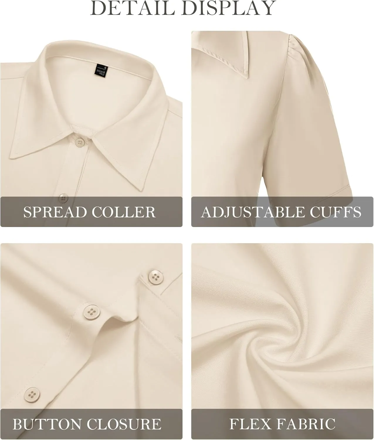 Button Down Shirts for Women Puff Short Sleeve Button Up Dress Shirts Collared Fitted Blouse Work Business Top