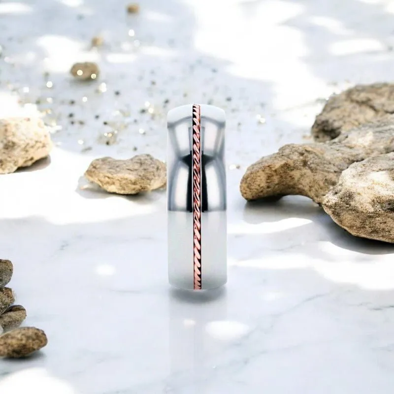 CONDUCTOR | Silver Titanium Ring, Braided 14k Rose Gold Inlay, Domed