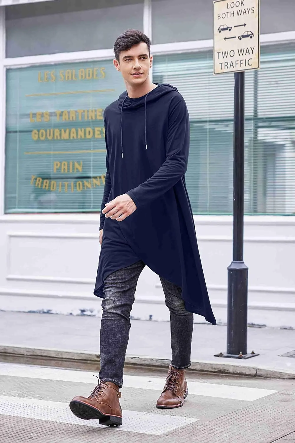 COOFANDY Men's Hooded Poncho Cape Cloak Casual Asymmetric Hem Hoodie Sweatshirts