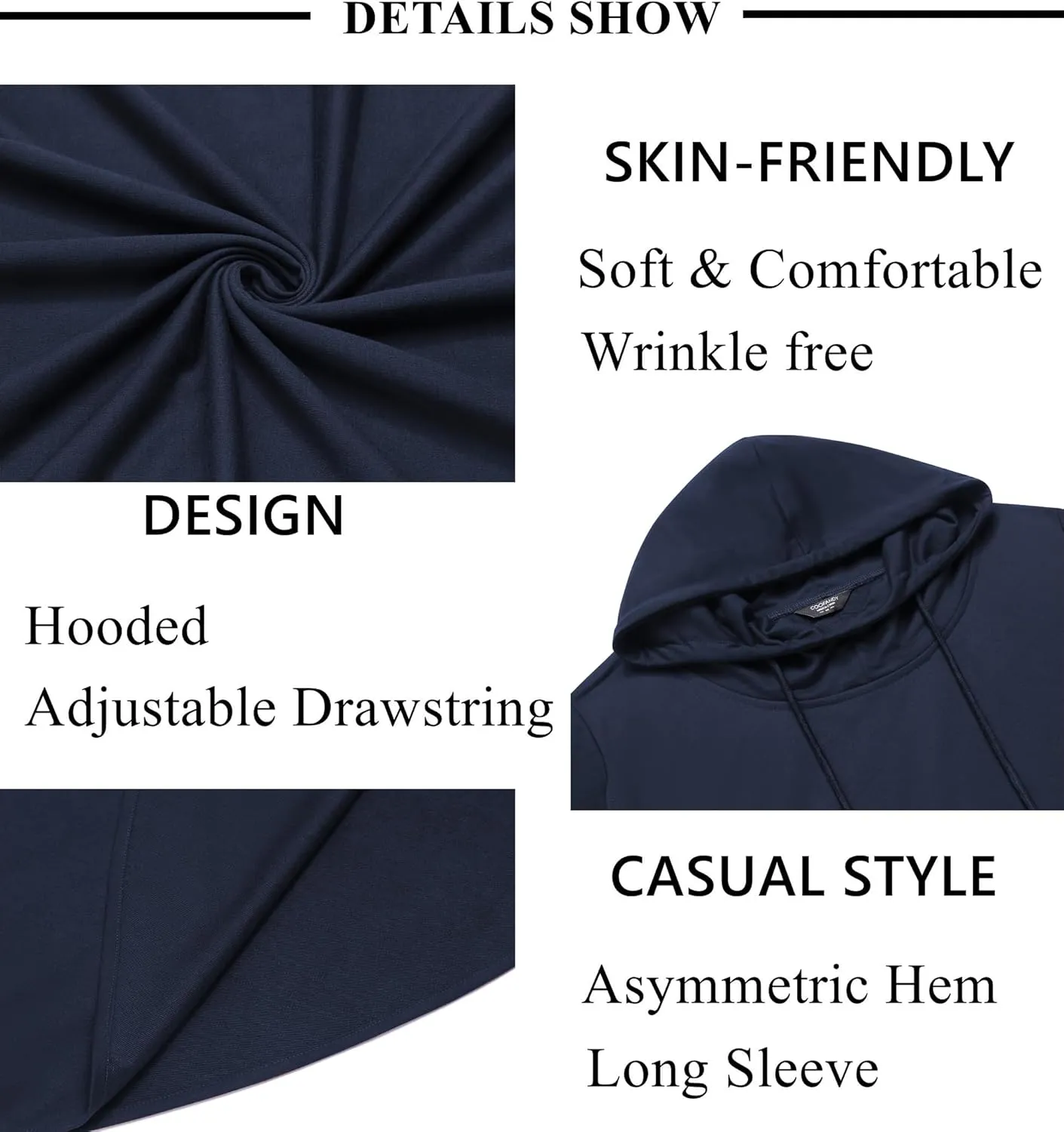 COOFANDY Men's Hooded Poncho Cape Cloak Casual Asymmetric Hem Hoodie Sweatshirts