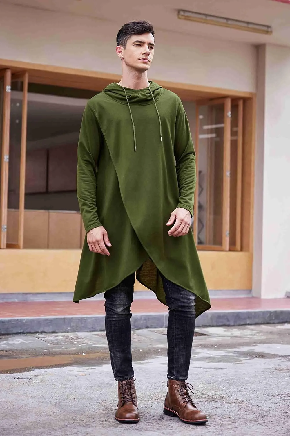 COOFANDY Men's Hooded Poncho Cape Cloak Casual Asymmetric Hem Hoodie Sweatshirts