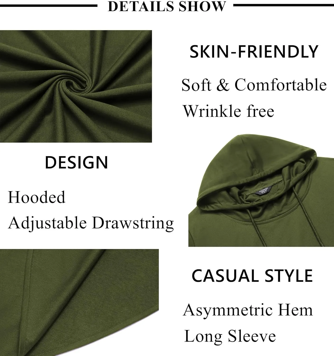 COOFANDY Men's Hooded Poncho Cape Cloak Casual Asymmetric Hem Hoodie Sweatshirts