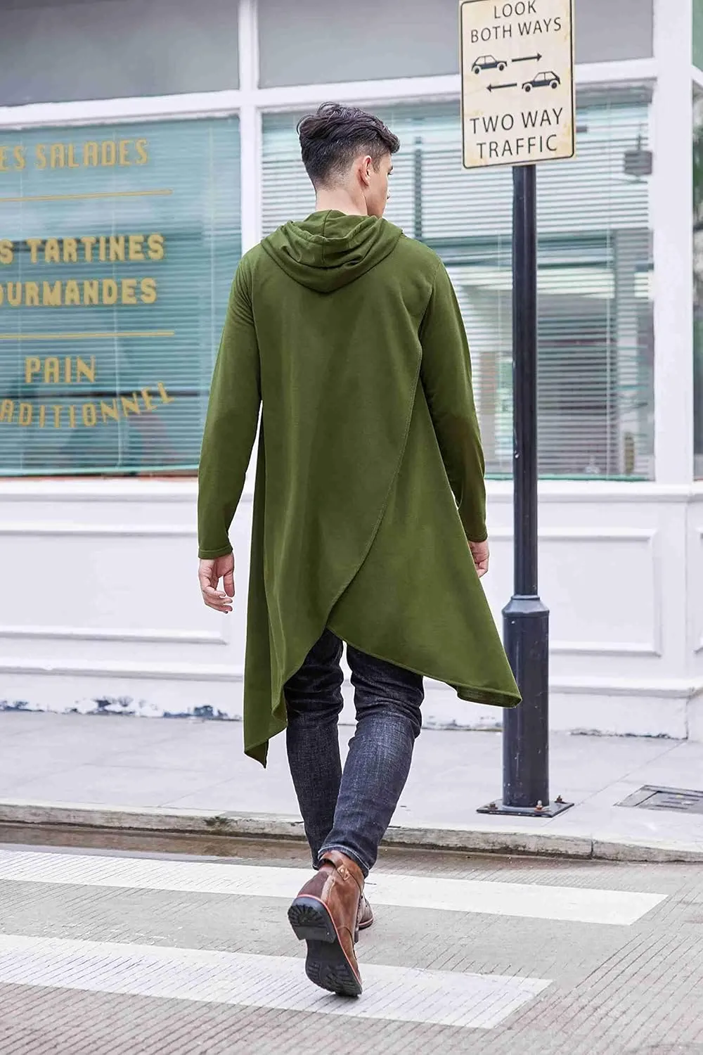 COOFANDY Men's Hooded Poncho Cape Cloak Casual Asymmetric Hem Hoodie Sweatshirts