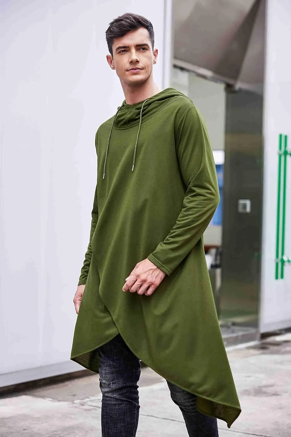 COOFANDY Men's Hooded Poncho Cape Cloak Casual Asymmetric Hem Hoodie Sweatshirts