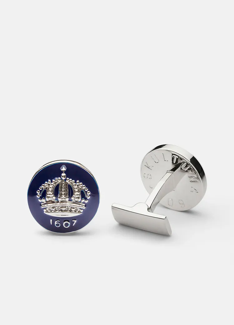 Cufflinks | Skultuna Crown | Silver Plated | Royal Blue