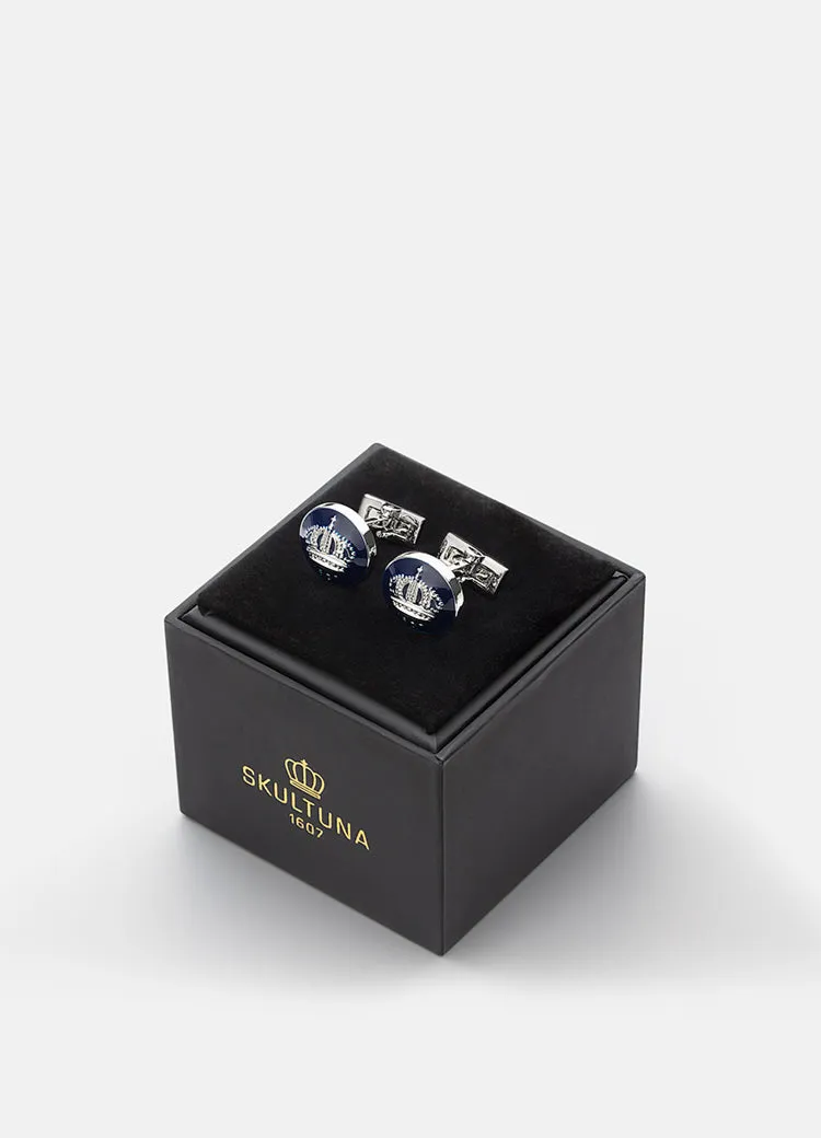 Cufflinks | Skultuna Crown | Silver Plated | Royal Blue