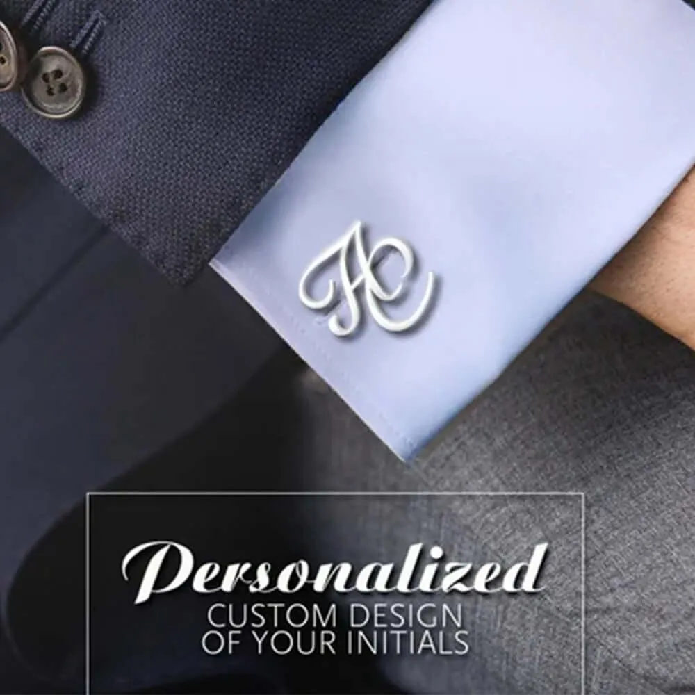 Custom Initials Cufflinks for Men in Stainless Steel