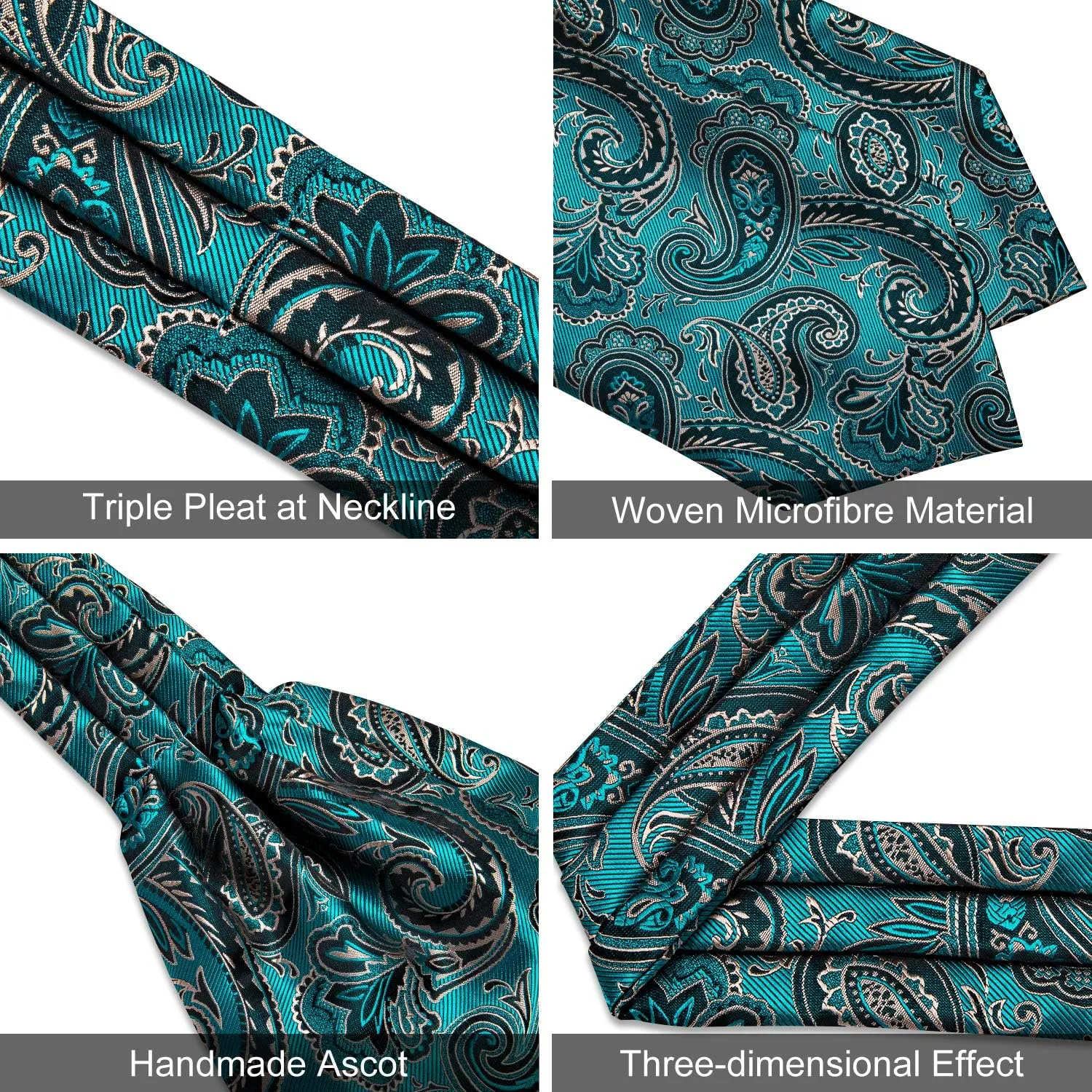 DiBanGu Mens Silk Ascot Ties Paisley Jacquard Woven Cravat and Pocket Square Cufflinks with Lapel Pin for Business Wedding