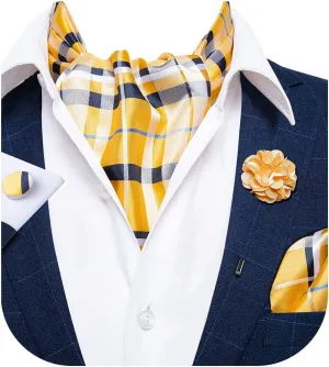 DiBanGu Mens Silk Ascot Ties Paisley Jacquard Woven Cravat and Pocket Square Cufflinks with Lapel Pin for Business Wedding