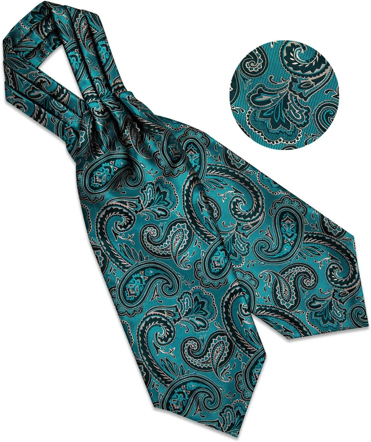 DiBanGu Mens Silk Ascot Ties Paisley Jacquard Woven Cravat and Pocket Square Cufflinks with Lapel Pin for Business Wedding