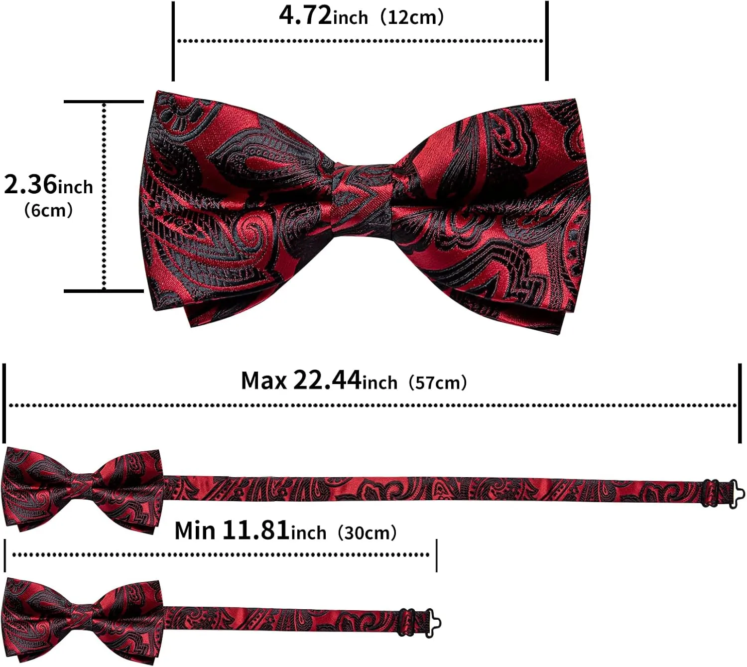 DiBanGu Paisley Pre-Tied Bow Ties for Men Silk Adjustable Bowtie and Pocket Square Cufflinks for Wedding Party