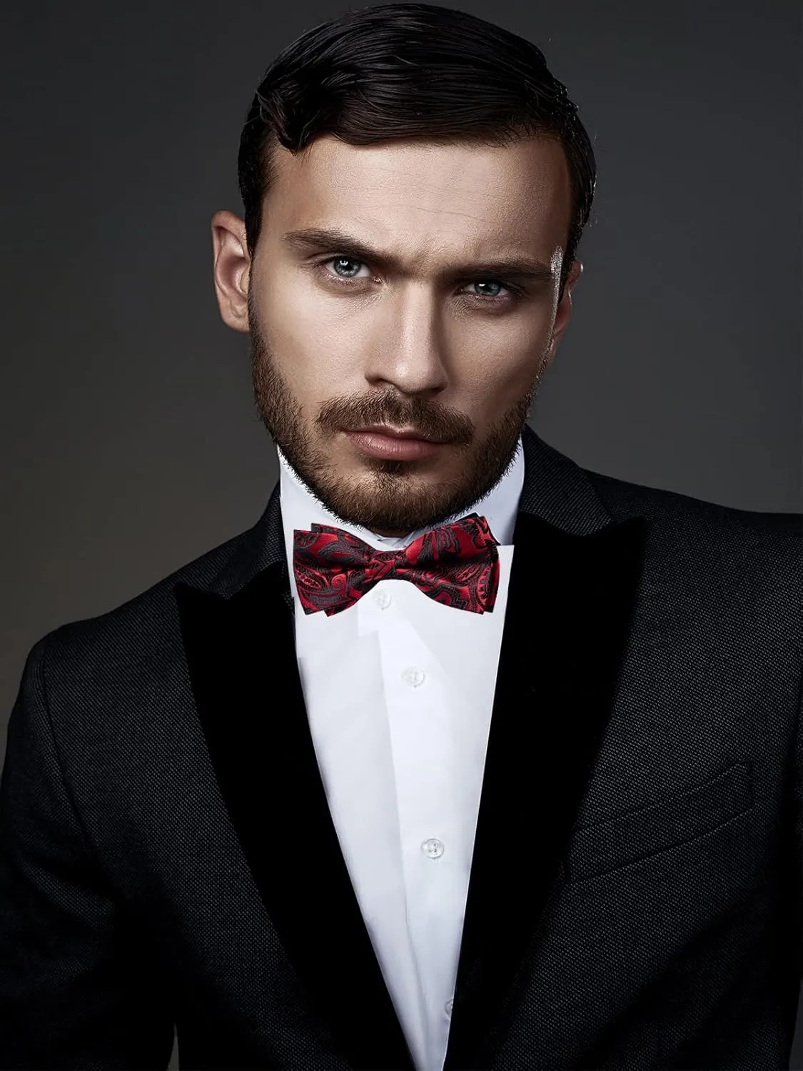 DiBanGu Paisley Pre-Tied Bow Ties for Men Silk Adjustable Bowtie and Pocket Square Cufflinks for Wedding Party