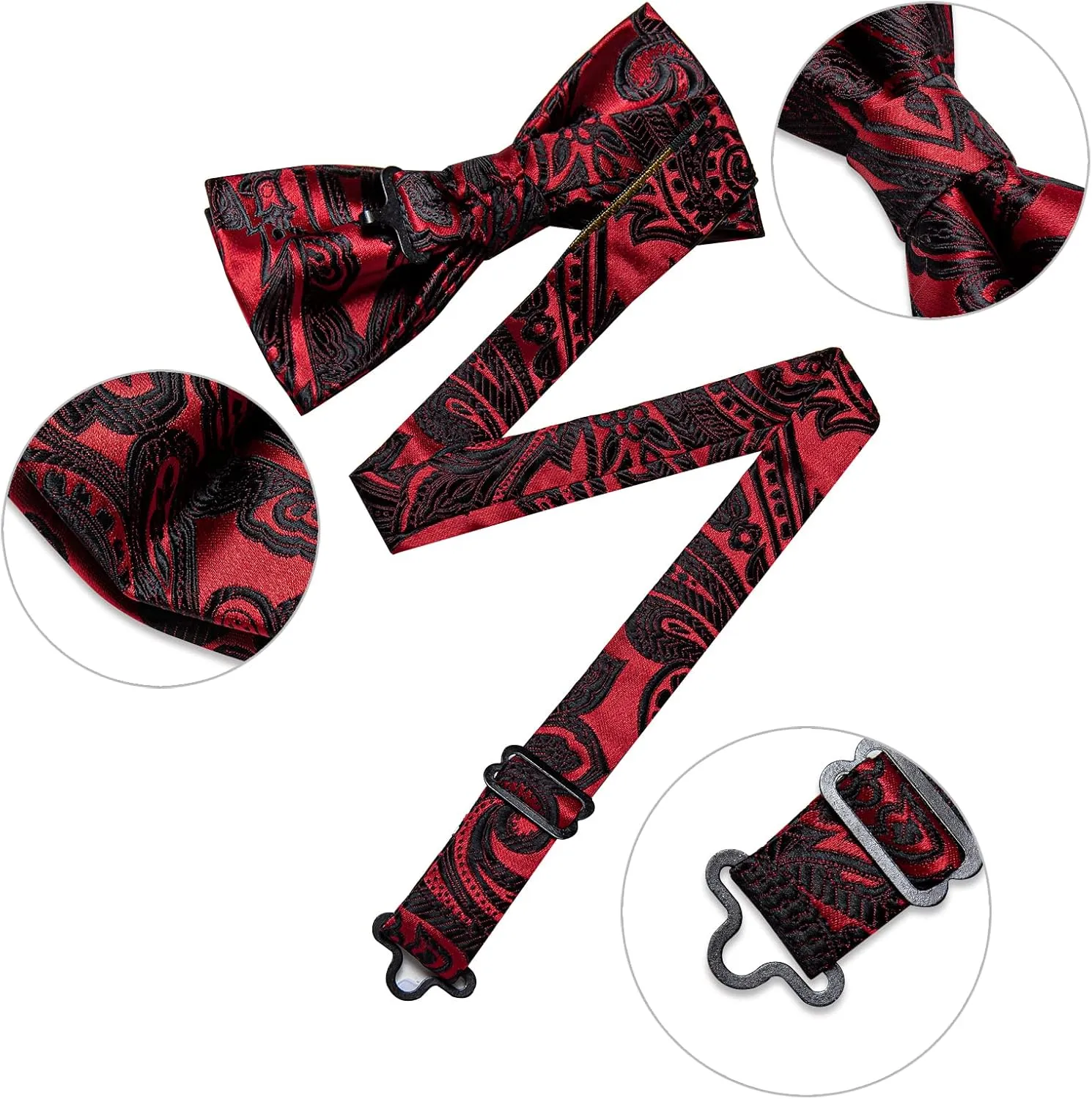 DiBanGu Paisley Pre-Tied Bow Ties for Men Silk Adjustable Bowtie and Pocket Square Cufflinks for Wedding Party