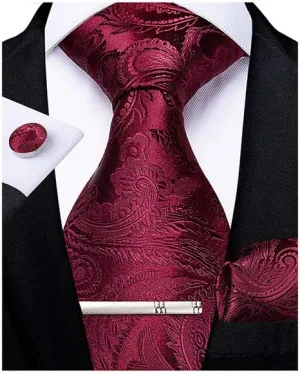 DiBanGu Paisley Ties for Men Silk Necktie and Pocket Square Cufflinks Tie Clip Set Woven Classic Mens Tie for Wedding Party