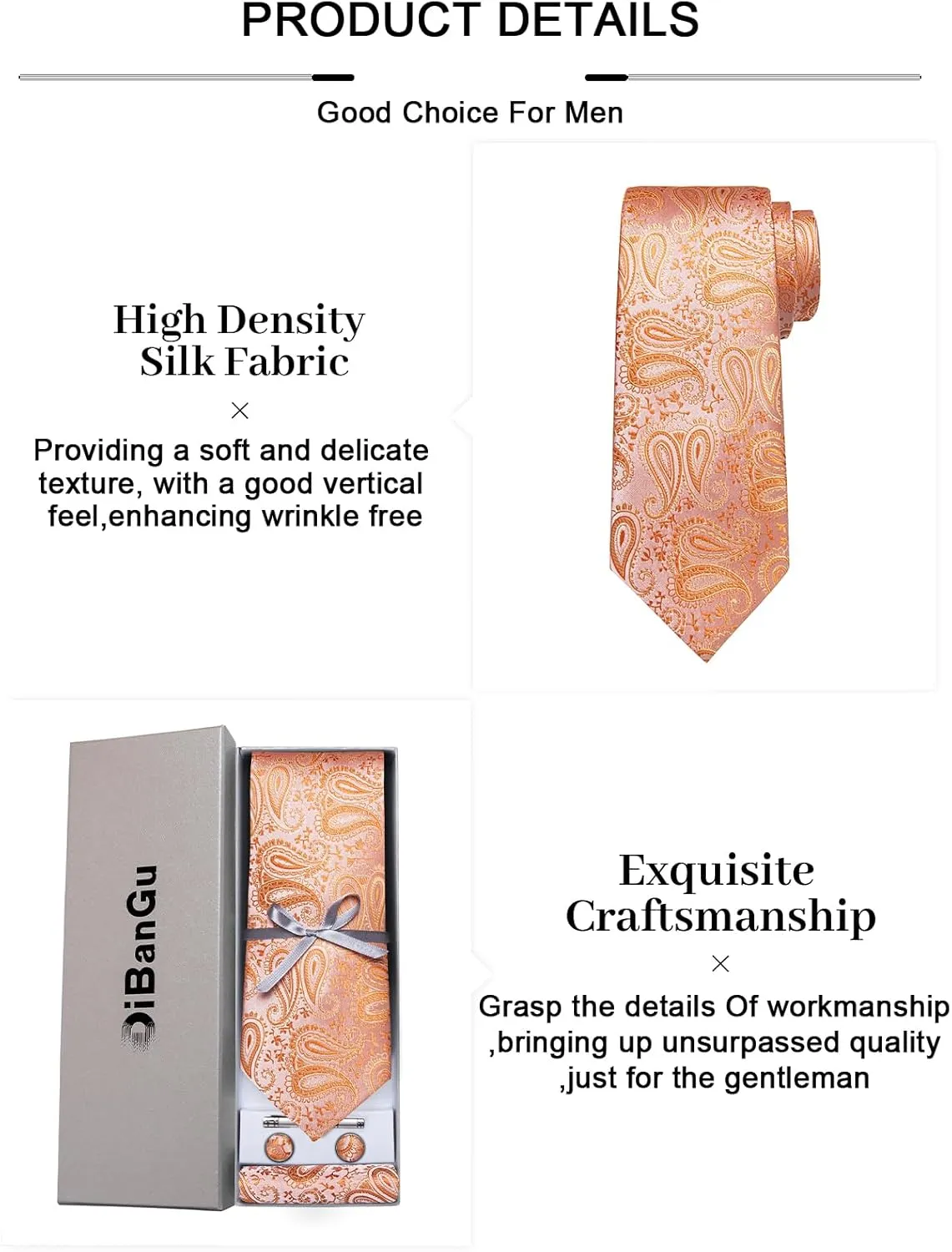 DiBanGu Paisley Ties for Men Silk Necktie and Pocket Square Cufflinks Tie Clip Set Woven Classic Mens Tie for Wedding Party