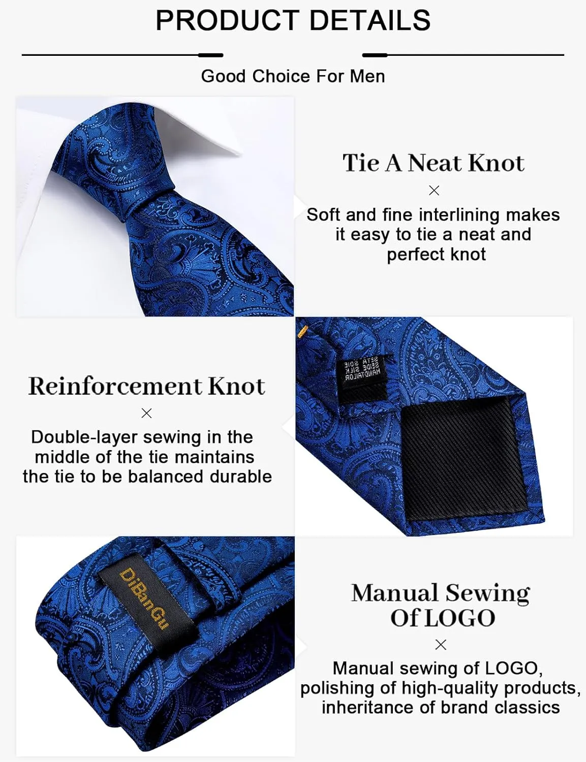 DiBanGu Paisley Ties for Men Silk Necktie and Pocket Square Cufflinks Tie Clip Set Woven Classic Mens Tie for Wedding Party