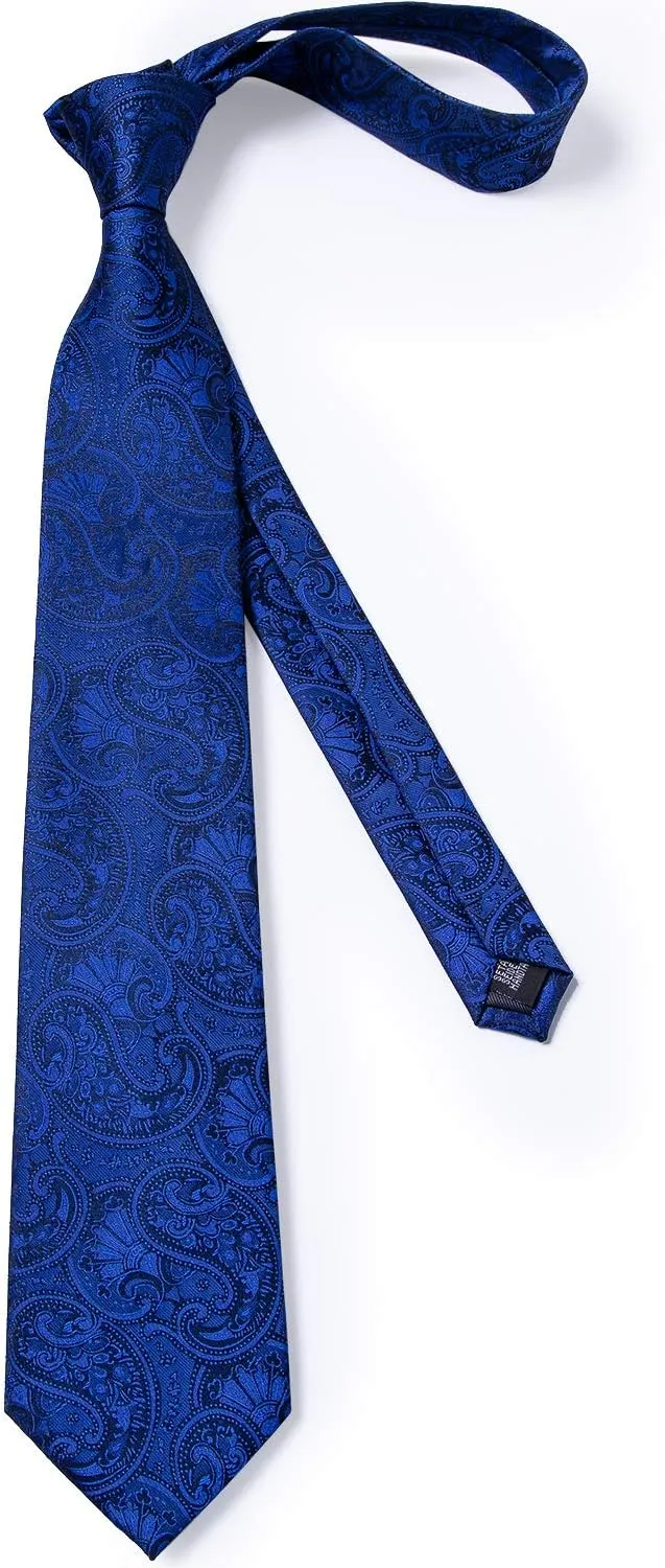 DiBanGu Paisley Ties for Men Silk Necktie and Pocket Square Cufflinks Tie Clip Set Woven Classic Mens Tie for Wedding Party