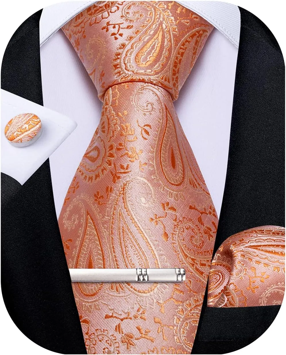 DiBanGu Paisley Ties for Men Silk Necktie and Pocket Square Cufflinks Tie Clip Set Woven Classic Mens Tie for Wedding Party