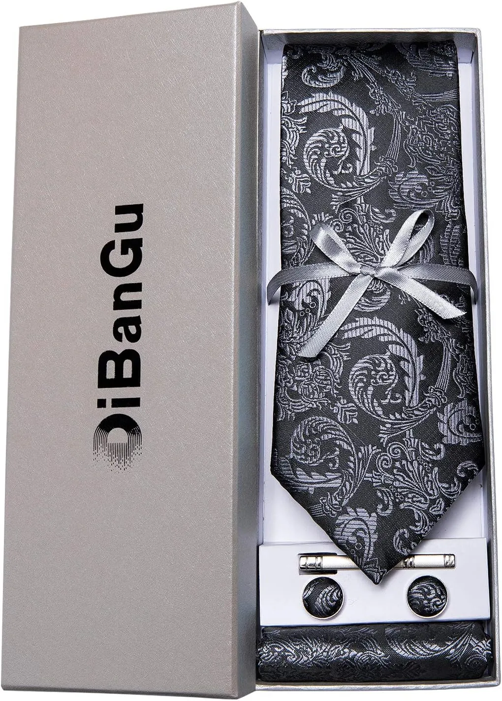 DiBanGu Paisley Ties for Men Silk Necktie and Pocket Square Cufflinks Tie Clip Set Woven Classic Mens Tie for Wedding Party