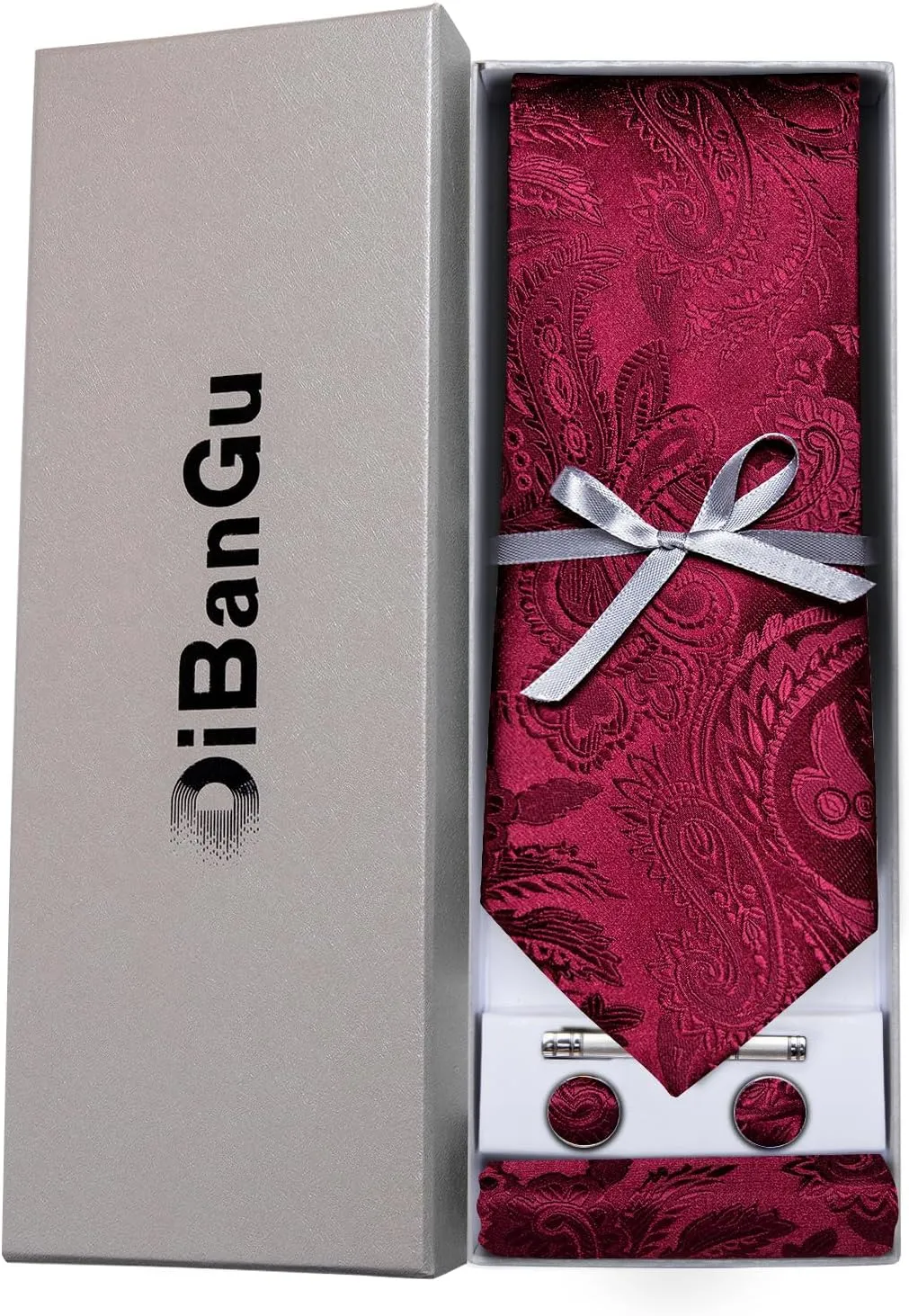 DiBanGu Paisley Ties for Men Silk Necktie and Pocket Square Cufflinks Tie Clip Set Woven Classic Mens Tie for Wedding Party