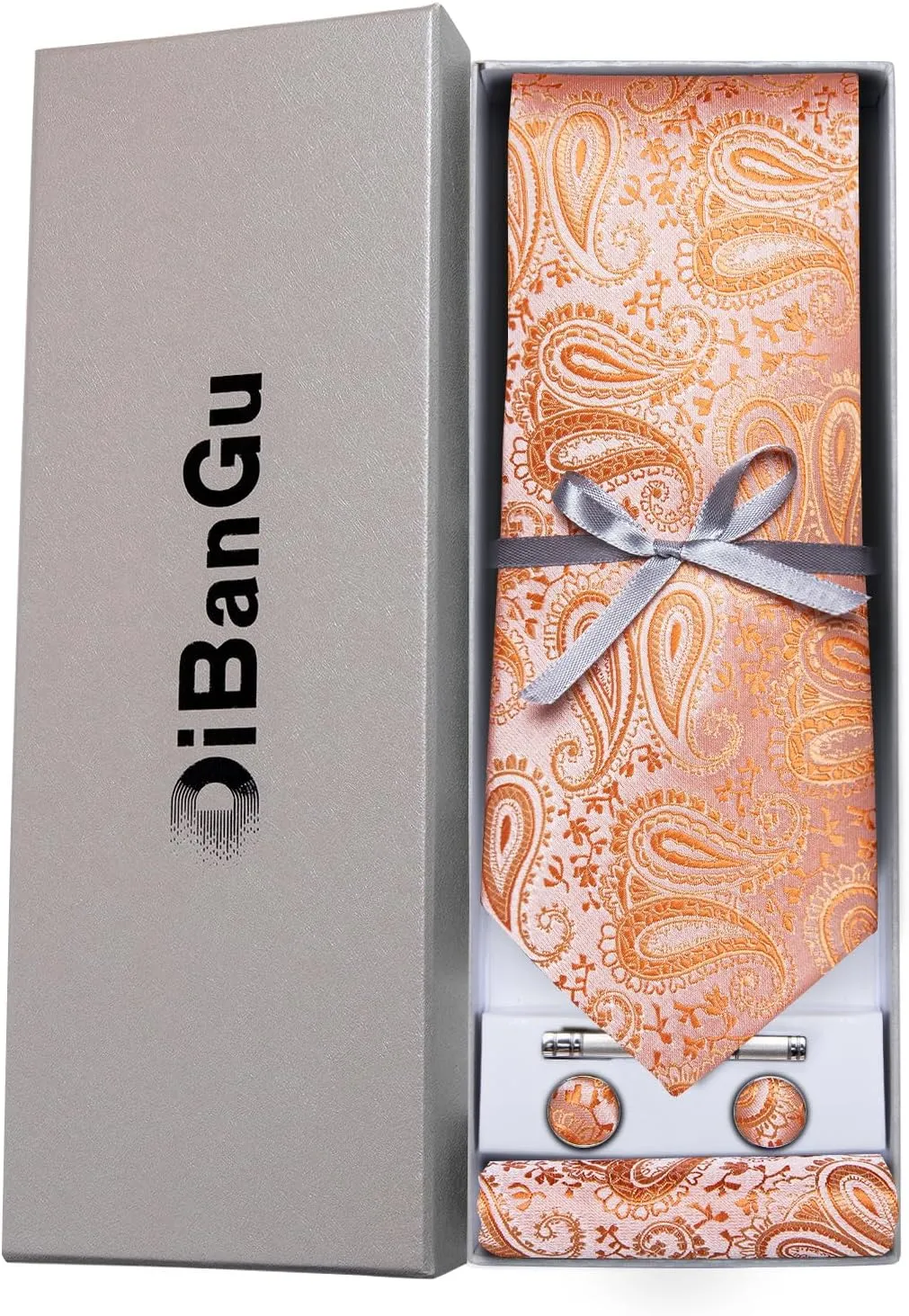 DiBanGu Paisley Ties for Men Silk Necktie and Pocket Square Cufflinks Tie Clip Set Woven Classic Mens Tie for Wedding Party