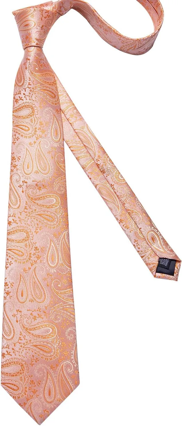 DiBanGu Paisley Ties for Men Silk Necktie and Pocket Square Cufflinks Tie Clip Set Woven Classic Mens Tie for Wedding Party