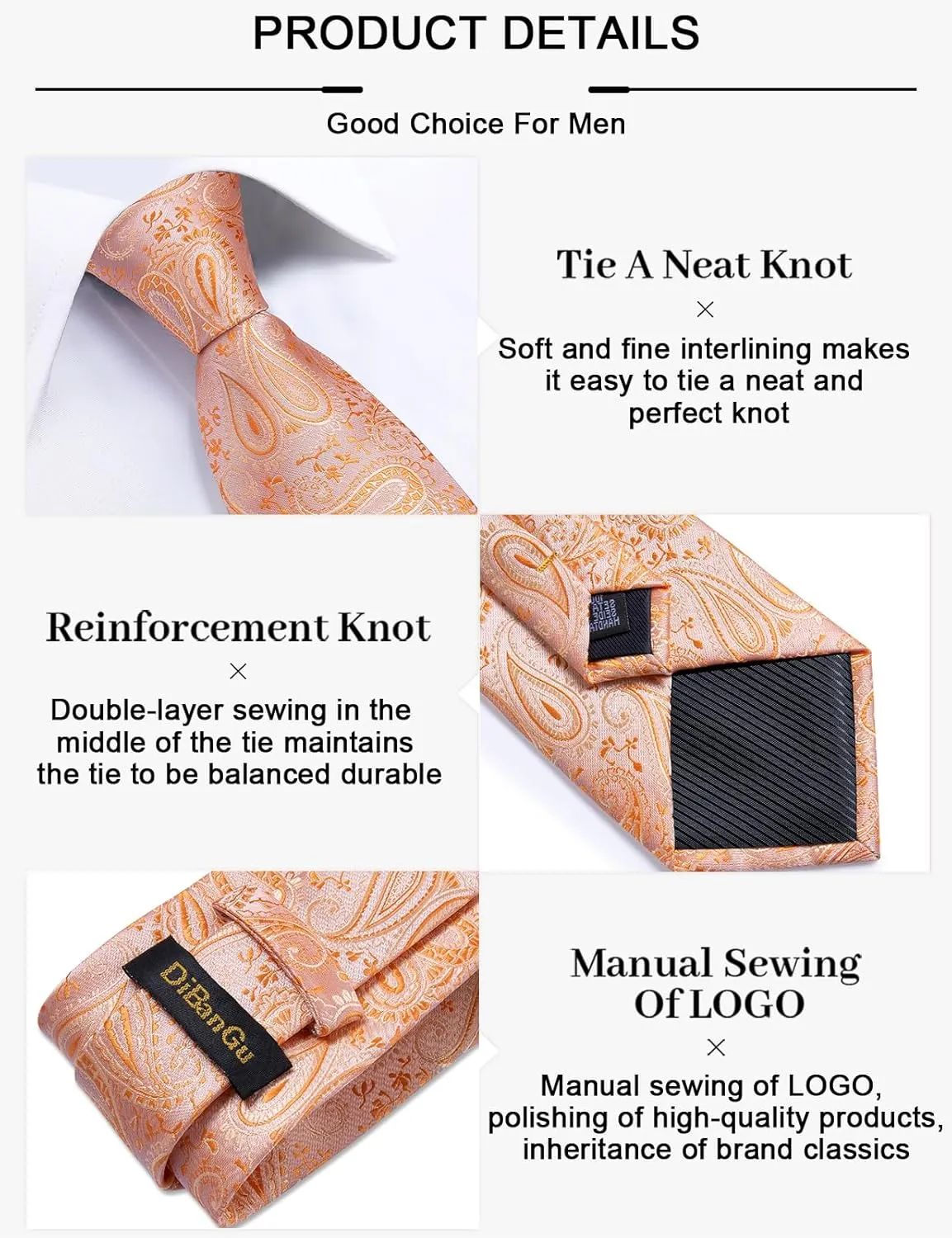 DiBanGu Paisley Ties for Men Silk Necktie and Pocket Square Cufflinks Tie Clip Set Woven Classic Mens Tie for Wedding Party
