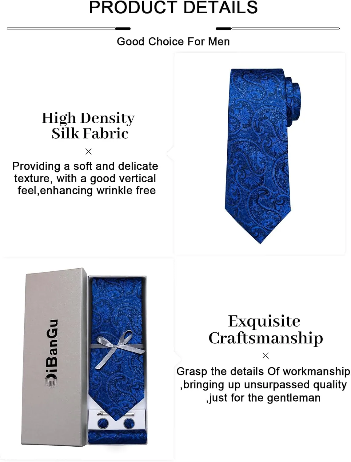 DiBanGu Paisley Ties for Men Silk Necktie and Pocket Square Cufflinks Tie Clip Set Woven Classic Mens Tie for Wedding Party