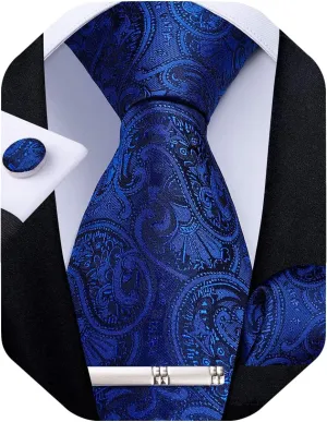 DiBanGu Paisley Ties for Men Silk Necktie and Pocket Square Cufflinks Tie Clip Set Woven Classic Mens Tie for Wedding Party