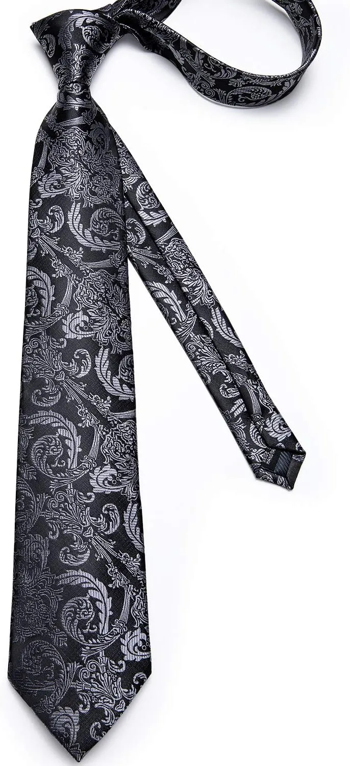 DiBanGu Paisley Ties for Men Silk Necktie and Pocket Square Cufflinks Tie Clip Set Woven Classic Mens Tie for Wedding Party