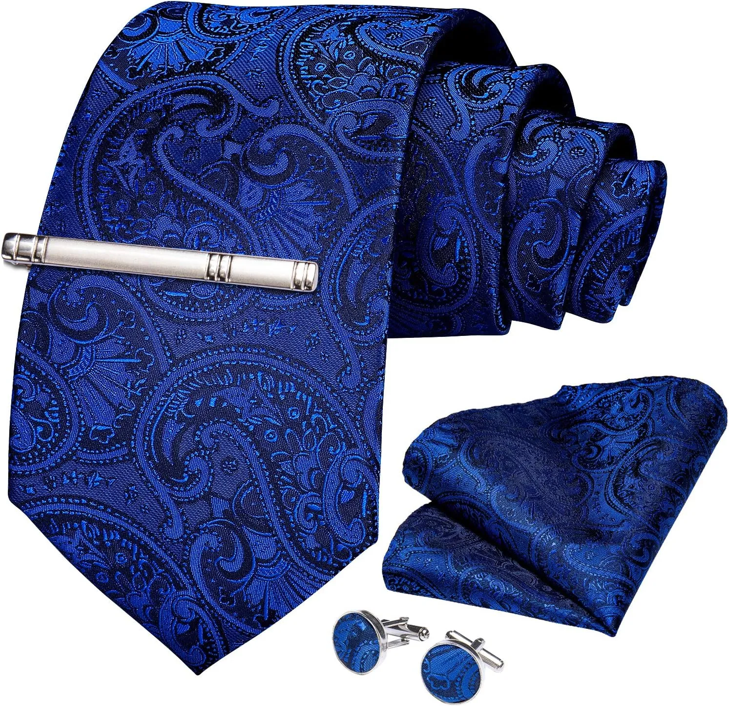 DiBanGu Paisley Ties for Men Silk Necktie and Pocket Square Cufflinks Tie Clip Set Woven Classic Mens Tie for Wedding Party