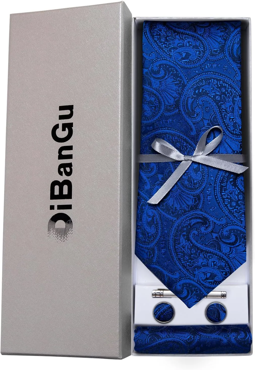 DiBanGu Paisley Ties for Men Silk Necktie and Pocket Square Cufflinks Tie Clip Set Woven Classic Mens Tie for Wedding Party