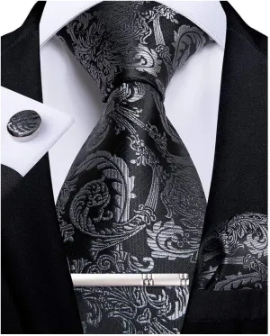 DiBanGu Paisley Ties for Men Silk Necktie and Pocket Square Cufflinks Tie Clip Set Woven Classic Mens Tie for Wedding Party