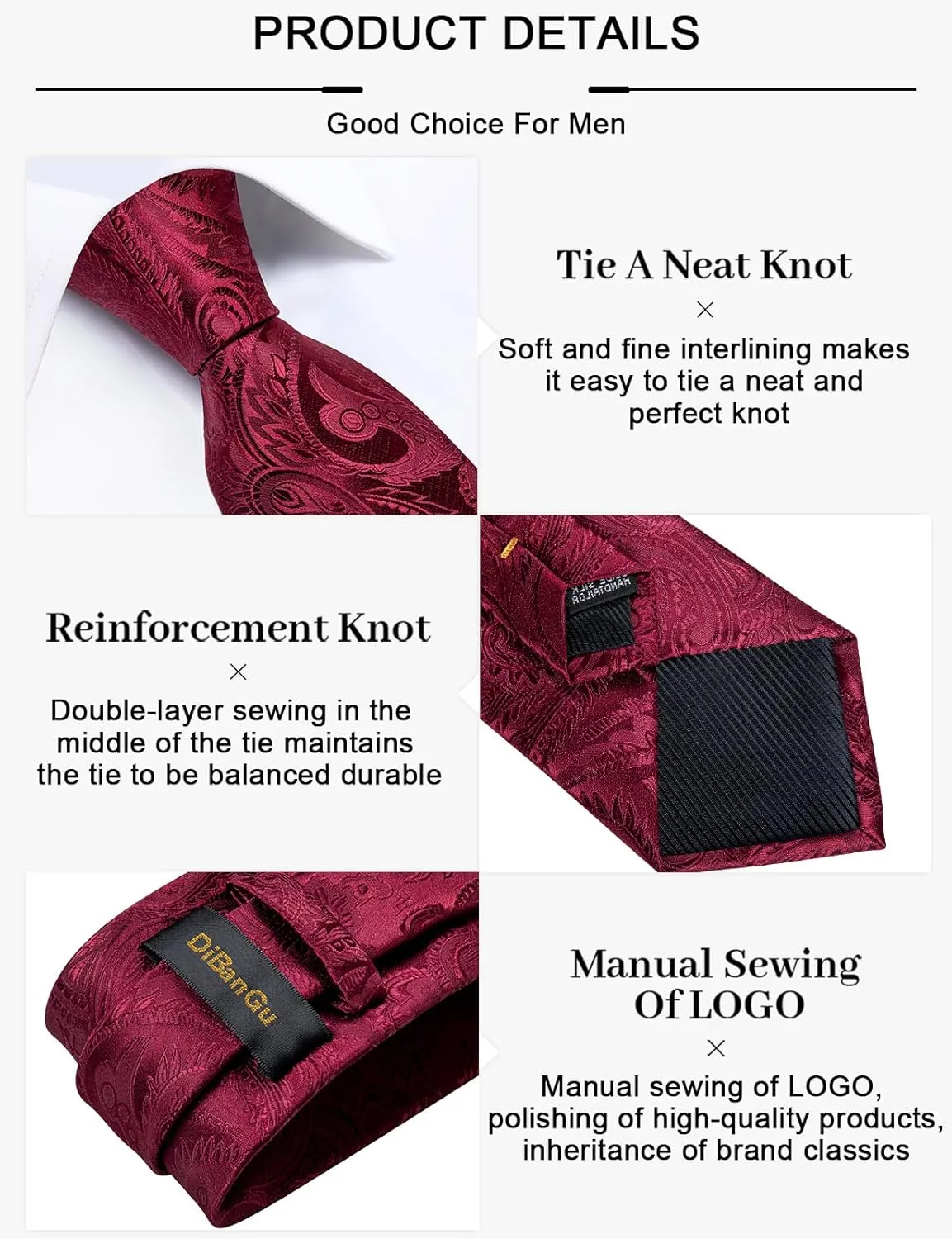 DiBanGu Paisley Ties for Men Silk Necktie and Pocket Square Cufflinks Tie Clip Set Woven Classic Mens Tie for Wedding Party