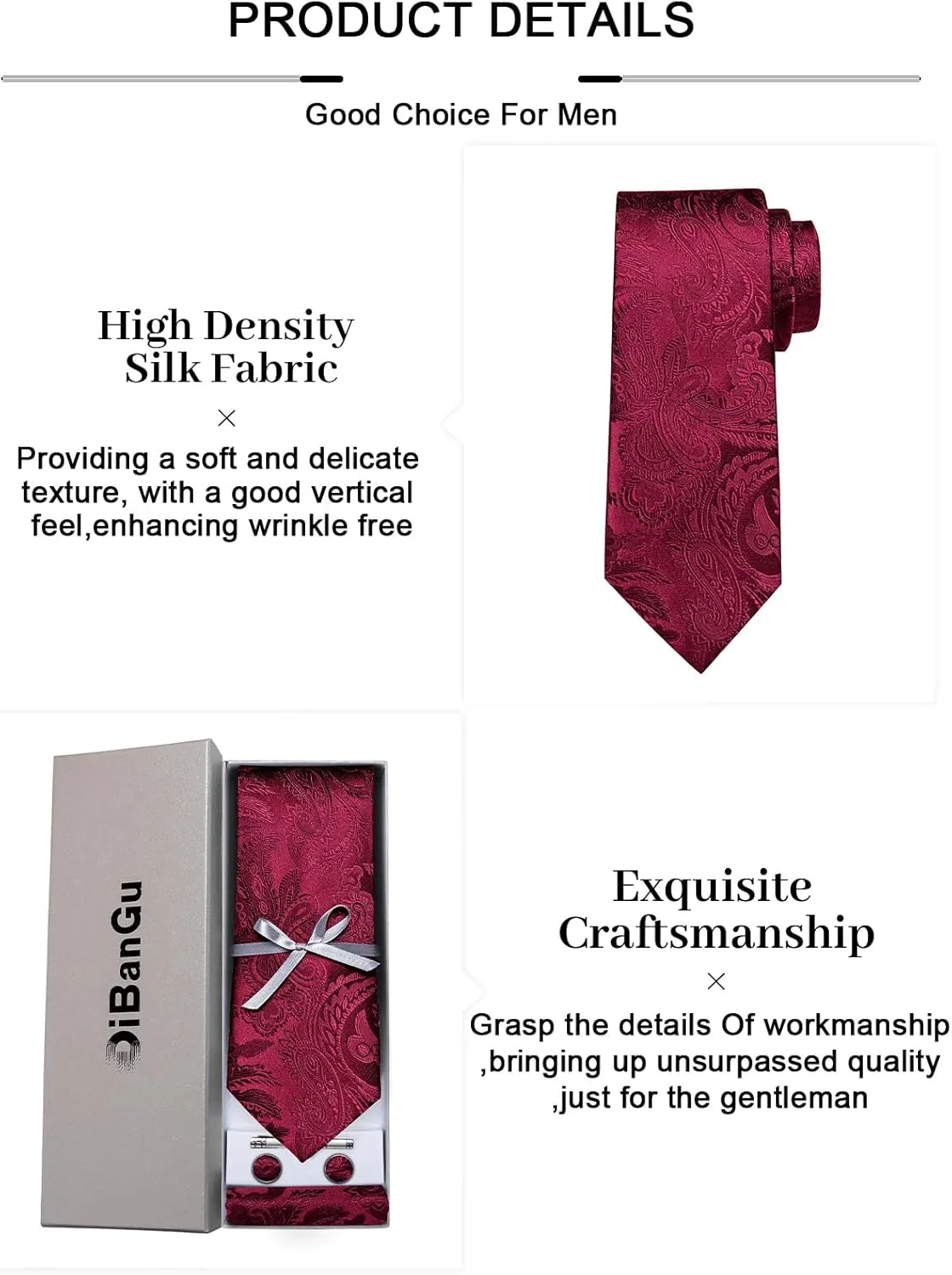 DiBanGu Paisley Ties for Men Silk Necktie and Pocket Square Cufflinks Tie Clip Set Woven Classic Mens Tie for Wedding Party