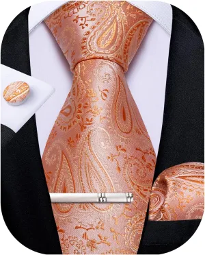 DiBanGu Paisley Ties for Men Silk Necktie and Pocket Square Cufflinks Tie Clip Set Woven Classic Mens Tie for Wedding Party