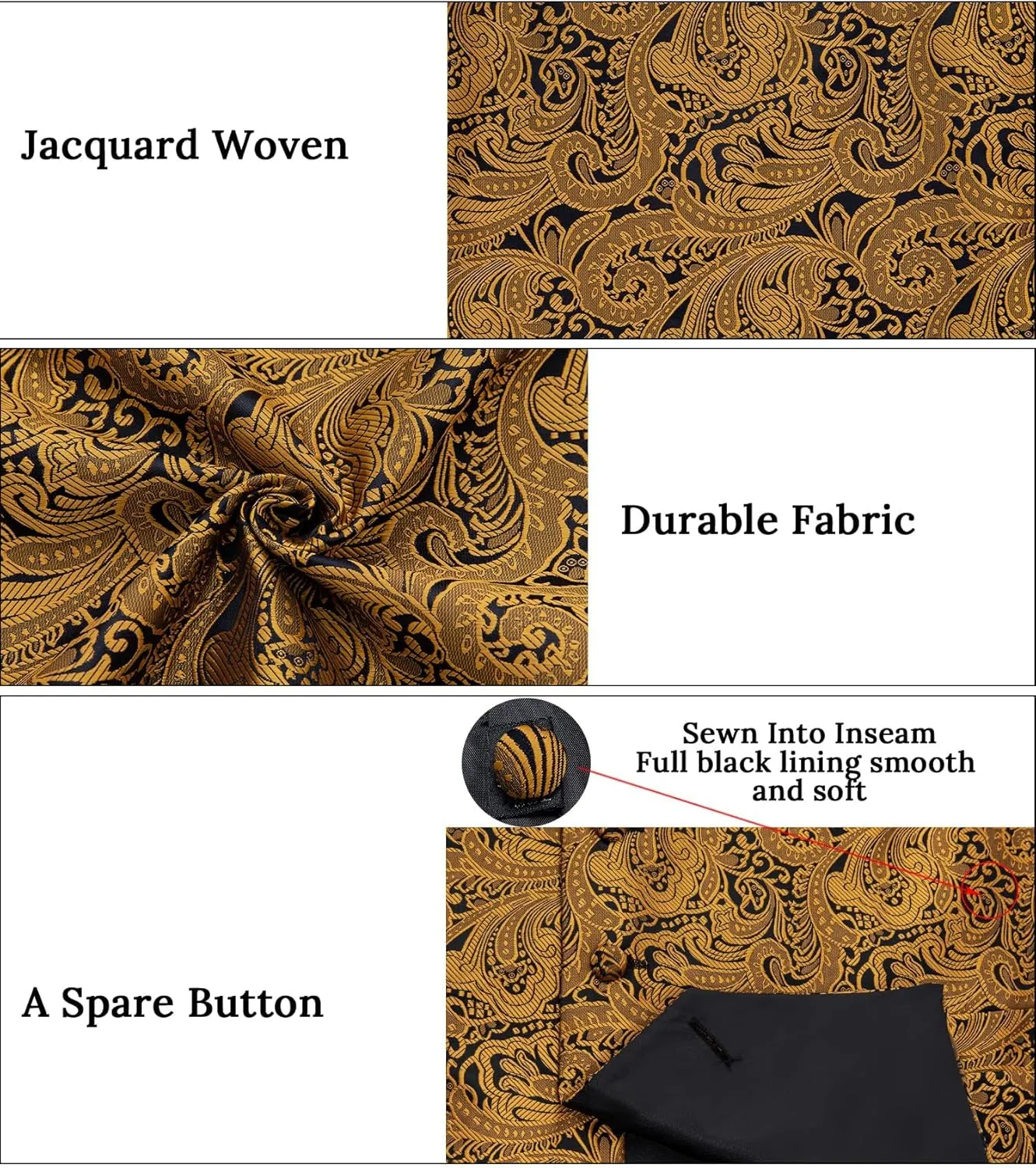 DiBanGu Silk Paisley Vest for Men Formal Suit Waistcoat and Bowtie Lapel Pin Set 7PCS Dress Vest for Suit or Tuxedo