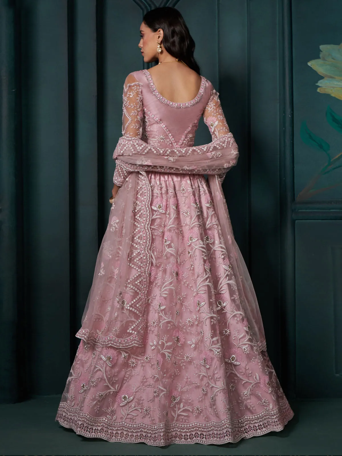 Dusty Pink Cording Embroidered Wedding Lehenga Choli