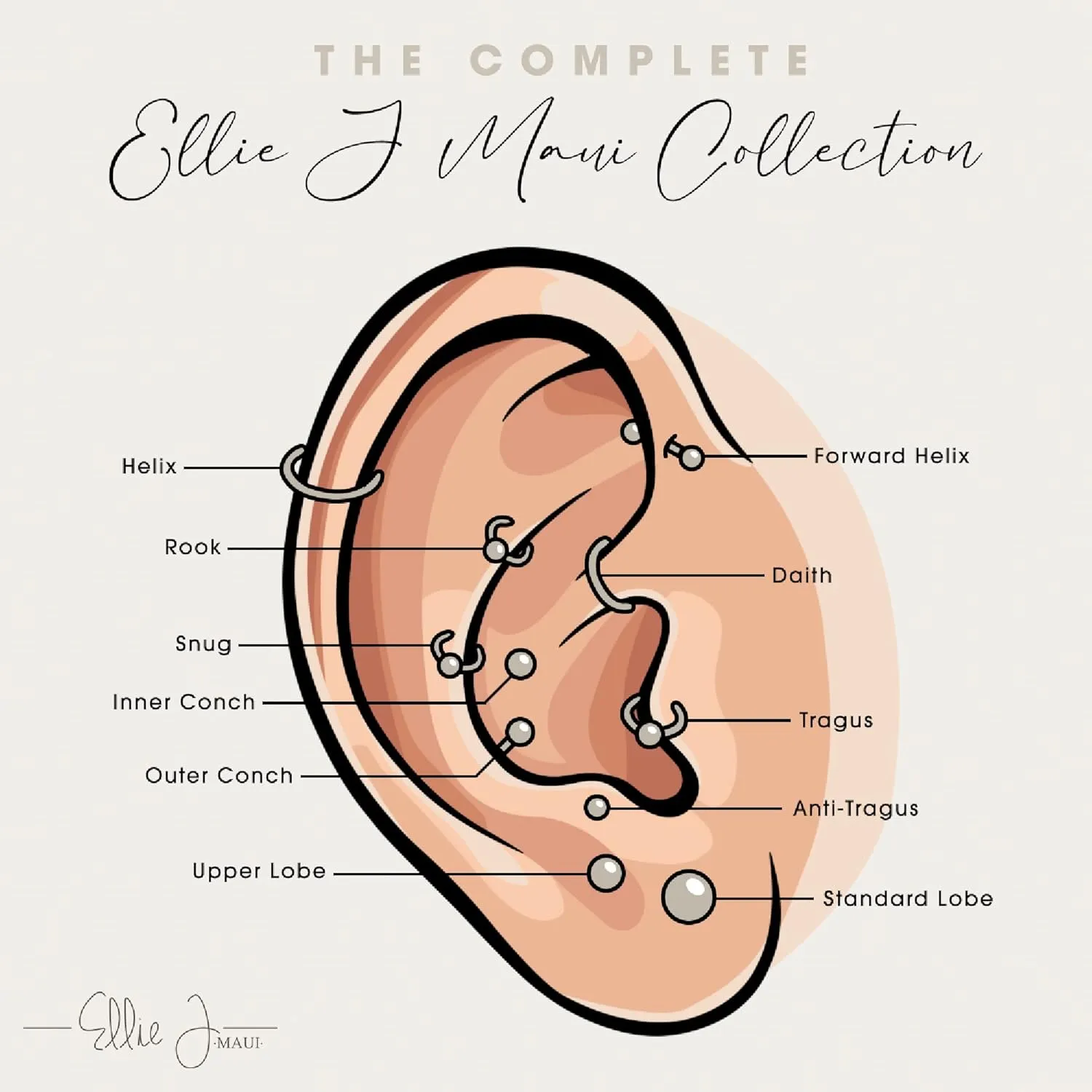 Ellie J Maui Ear Cuff Gold  Smooth and Sleek Gold Ear Cuffs, Designed for Ear Cuffs Non Piercing, Ideal for Minimalist Looks and All-Day Comfort (14k Gold Filled, Smooth)