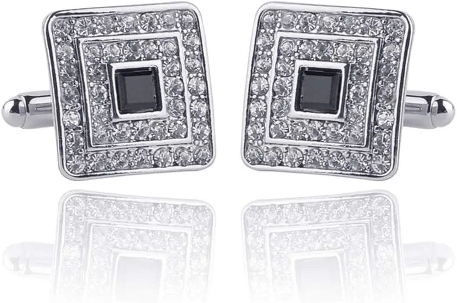 Fashion Square Cubic Zircon Plus Crystal Personality 2 PCS Mens Shirts Cufflinks (Silver)