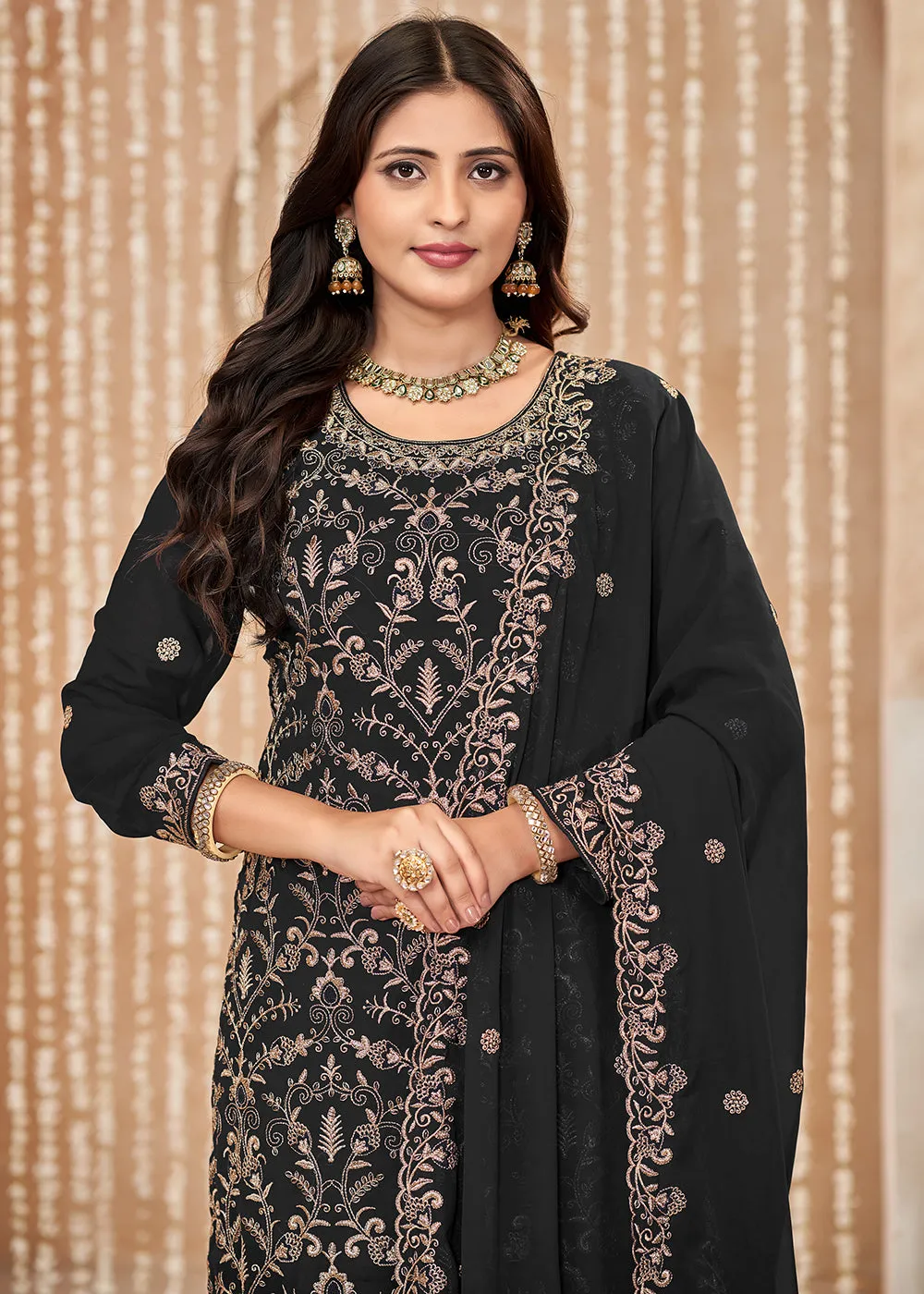 Festive Style Black Zari Embroidered Salwar Suit