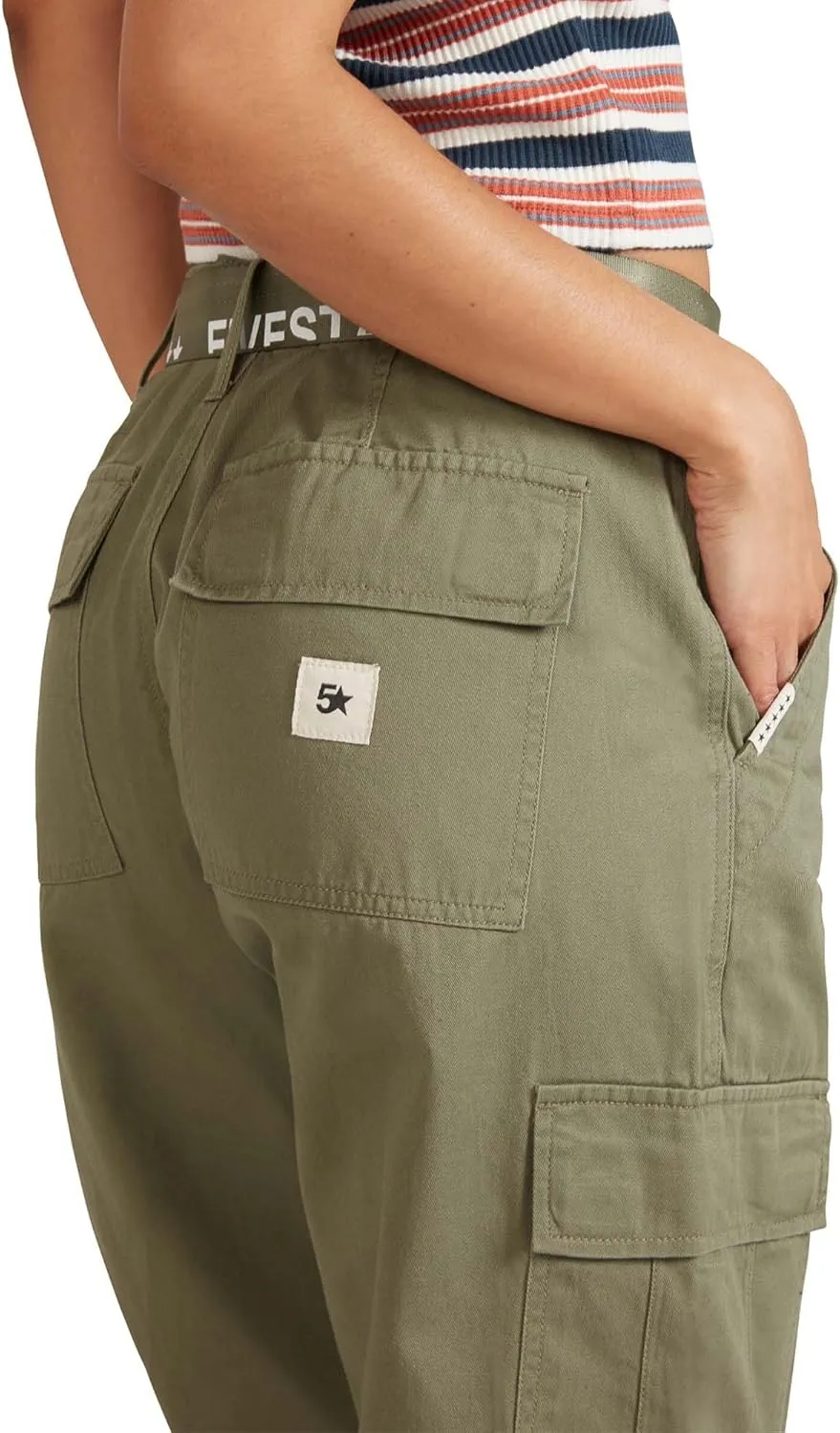FIVESTAR GENERAL Women's Belted Utility Cargo Crop Pant, High-Rise, Button Closure with Brass Zipper
